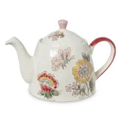 Xenos Theepot bloemen en vlinder - multikleur - 750 ml- Theepotten