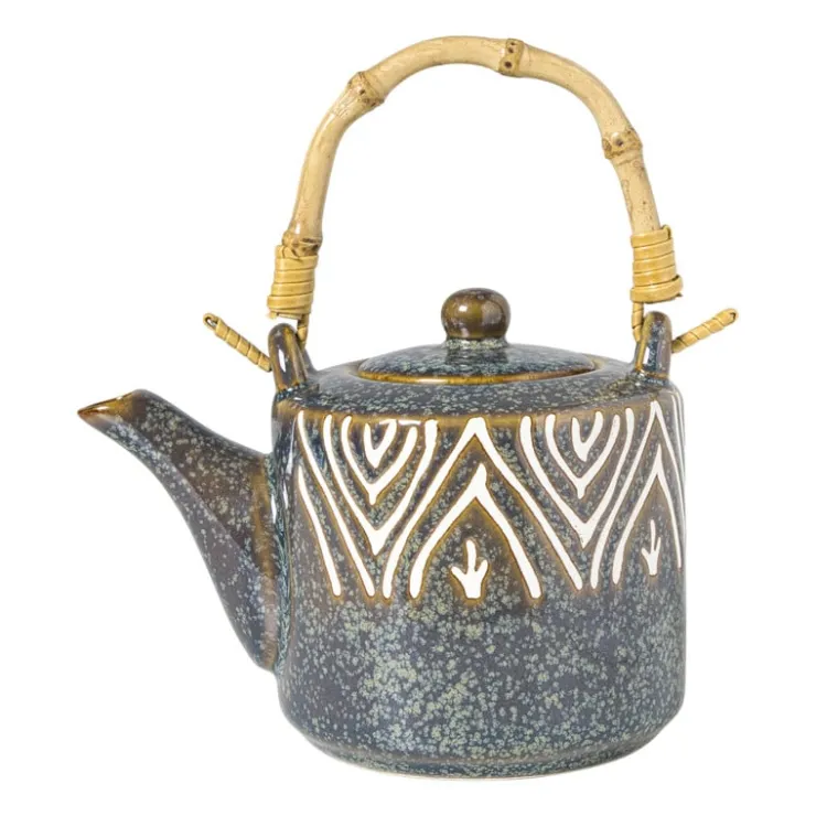 Xenos Theepot Nori - blauw/bruin - 600 ml- Theepotten