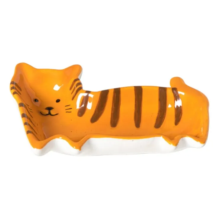 Xenos Theezakjeshouder kat - oranje/bruin - 2.3x8 cm- Thee Accessoires