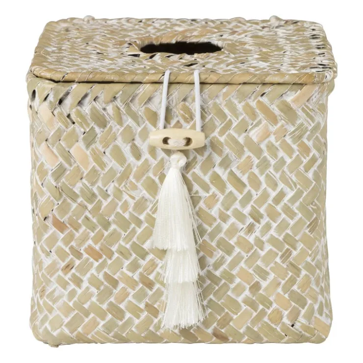 Xenos Tissuebox zeegras - naturel - 13x14x14 cm- Opbergboxen|Kerstcadeaus