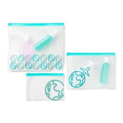 Xenos Transparante travel bags - wit/blauw - set van 3- Koffer Organizers