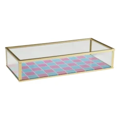 Xenos Tray goud met blokjes klein - goud/roze/blauw- Sieraden Opbergen