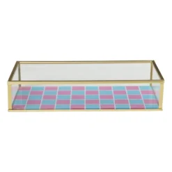 Xenos Tray goud met blokjes klein - goud/roze/blauw- Sieraden Opbergen