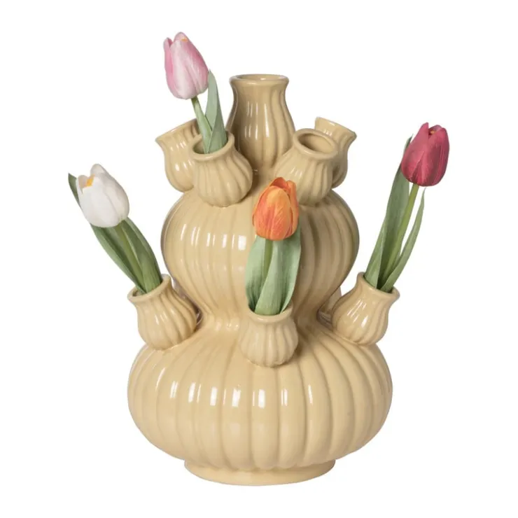 Xenos Tulpenvaas groot - beige - ø21.5x29.5 cm- Vazen|Vazen
