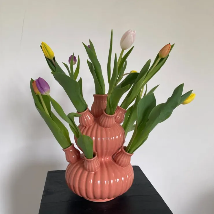 Xenos Tulpenvaas groot - roze - ø21.5x29.5 cm- Kerstcadeaus|Vazen