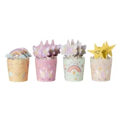 Xenos Unicorn traktatieset uitdeelbakjes en prikkers - multikleur- Kinderfeestjes