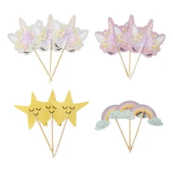 Xenos Unicorn traktatieset uitdeelbakjes en prikkers - multikleur- Kinderfeestjes