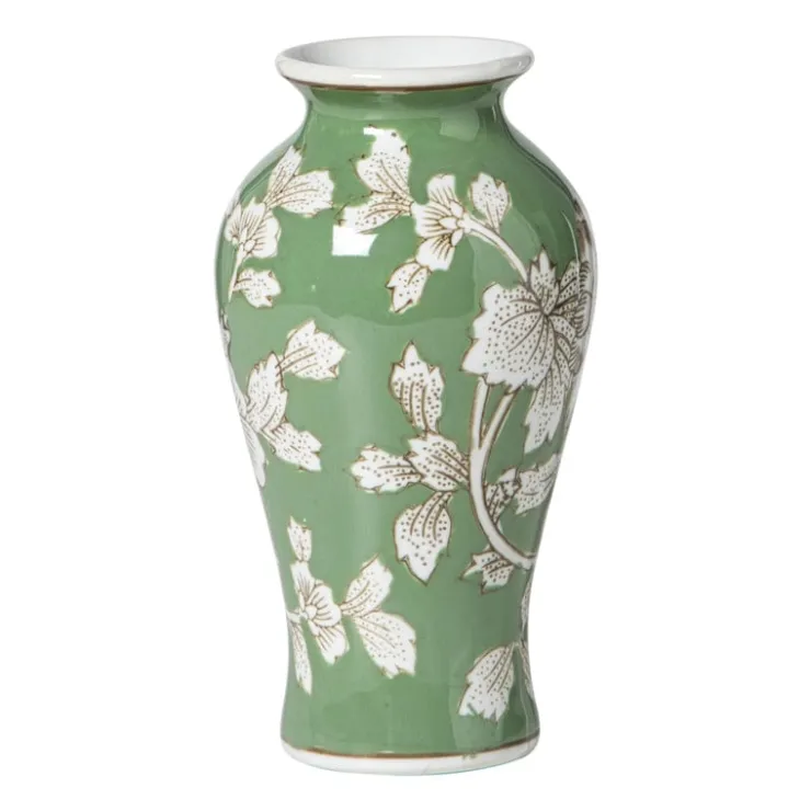 Xenos Vaas bloemenprint groot - groen - ø9x17.5 cm- Vazen|Vazen