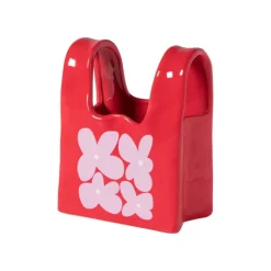 Xenos Vaas handtas Bianca - rood/roze - 17.5x14x8.5 cm- Vazen|Vazen