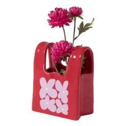 Xenos Vaas handtas Bianca - rood/roze - 17.5x14x8.5 cm- Vazen|Vazen
