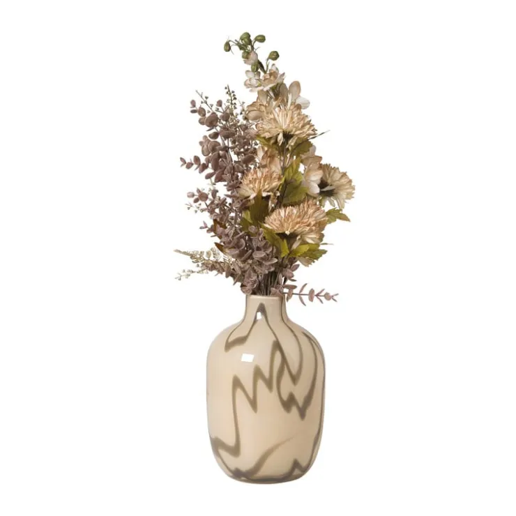 Xenos Vaas met lijnen - beige/bruin - ø16.5x26 cm- Kerstcadeaus|Vazen