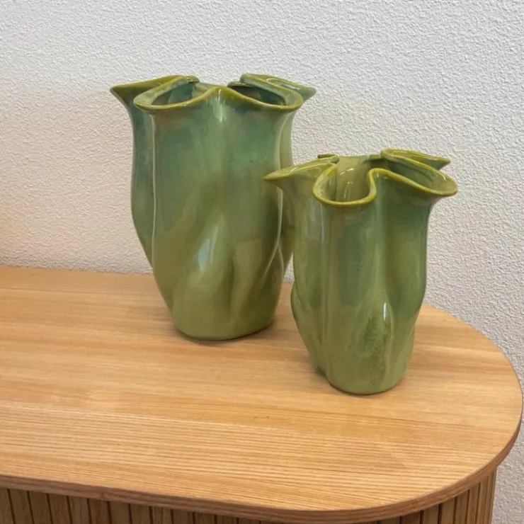 Xenos Vaas reactive glaze klein - groen - 19.3x16x14.3 cm- Vazen|Vazen