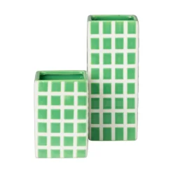 Xenos Vaas tegel groot - groen - 20x8x8 cm- Vazen|Vazen