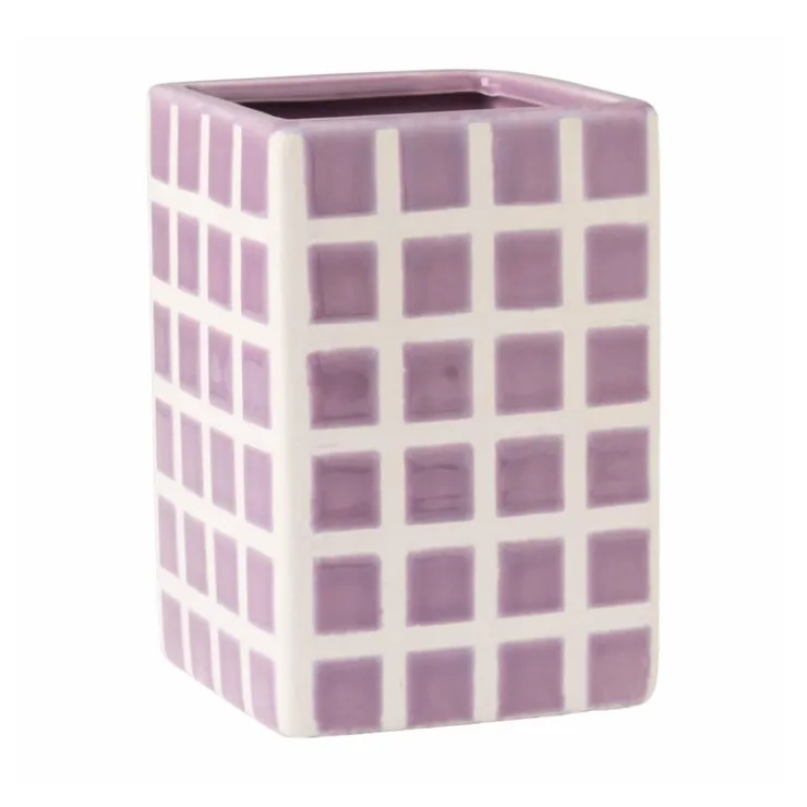 Xenos Vaas tegel klein - paars - 12x8x8 cm- Vazen|Vazen