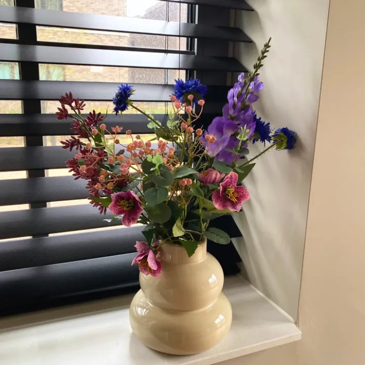 Xenos Vaas tweelaags - beige - ø16x17 cm- Vazen|Vazen