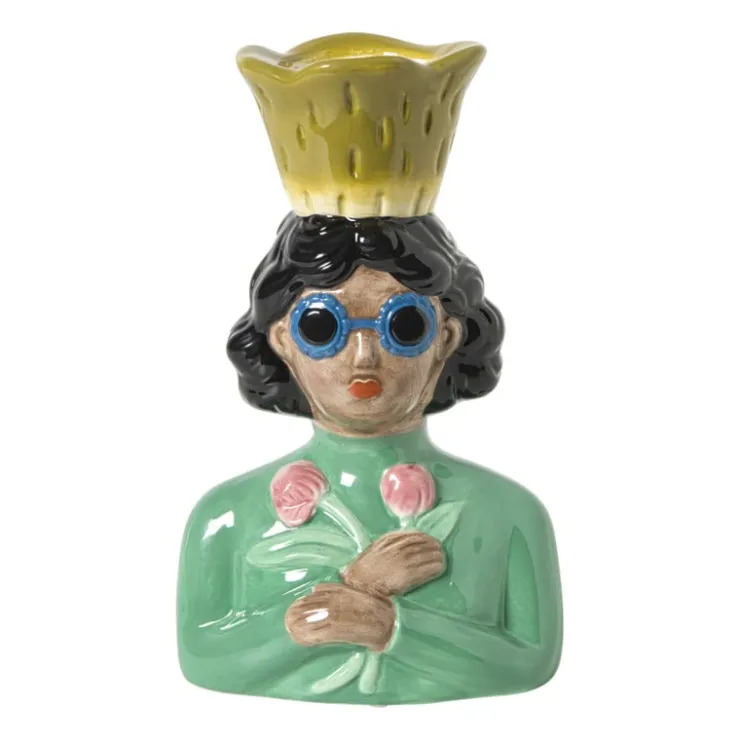 Xenos Vaas vrouw met bloemen - groen - 24.5x16.3x11.3 cm- Vazen|Vazen