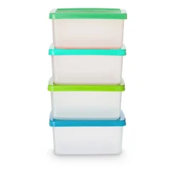 Xenos Vershoudbakjes van plastic - 0.9 liter - set van 4- Bewaardozen