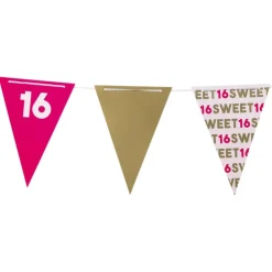 Xenos Vlaggenlijn 16 jaar - roze - 10 meter- Vlaggenlijnen|Verjaardagen