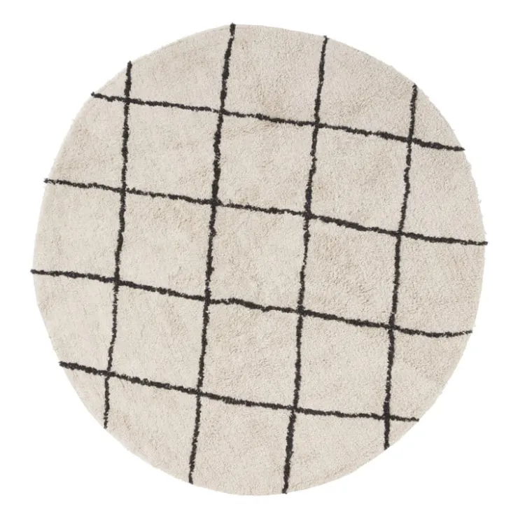 Xenos Vloerkleed berber rond - zwart/beige - ø120 cm- Vloerkleden
