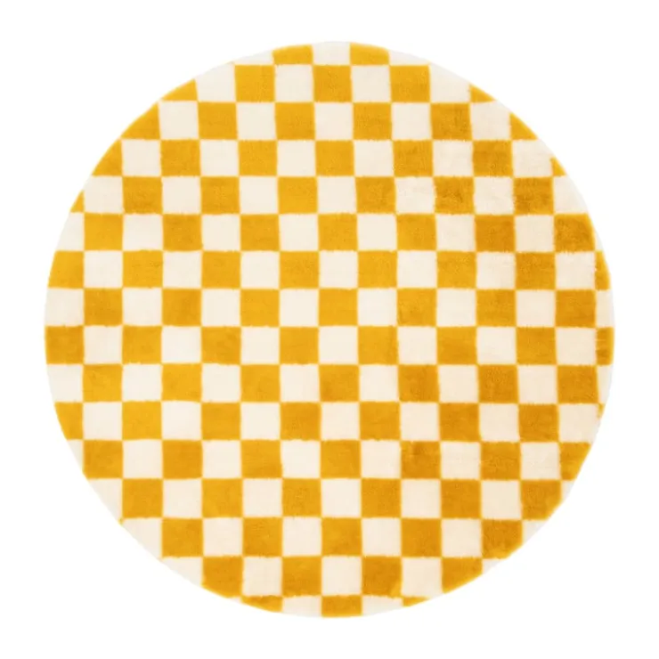 Xenos Vloerkleed checks - geel/wit - ø120 cm- Vloerkleden