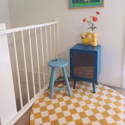 Xenos Vloerkleed checks - geel/wit - ø120 cm- Vloerkleden