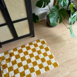 Xenos Vloerkleed checks - geel/wit - 60x90 cm- Vloerkleden