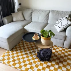 Xenos Vloerkleed checks - geel/wit - 120x180 cm- Vloerkleden