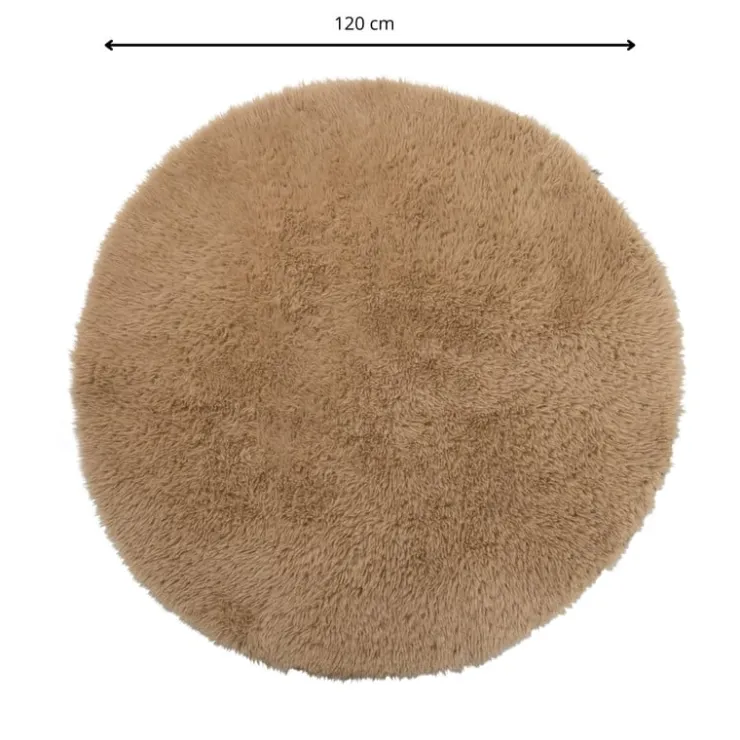 Xenos Vloerkleed fluffy rond - bruin - ø120 cm- Vloerkleden