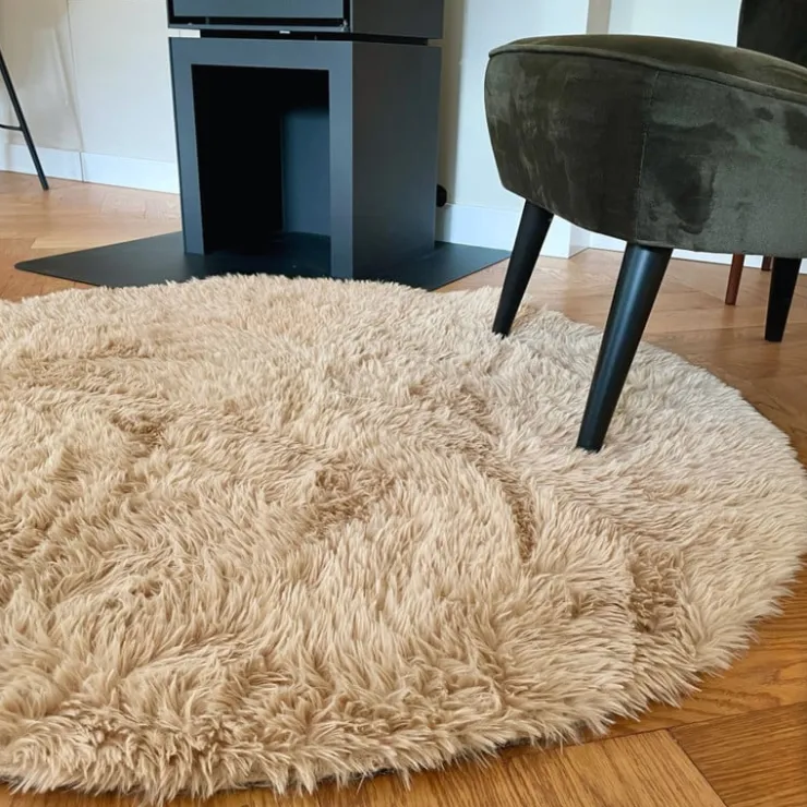 Xenos Vloerkleed fluffy rond - bruin - ø120 cm- Vloerkleden
