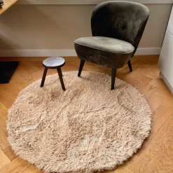 Xenos Vloerkleed fluffy rond - bruin - ø120 cm- Vloerkleden