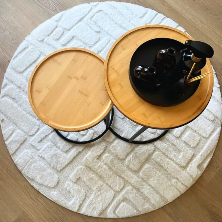 Xenos Vloerkleed native - wit - ø120 cm- Vloerkleden