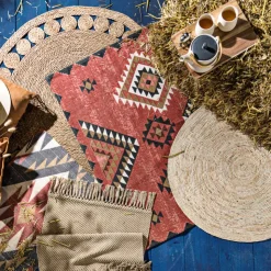 Xenos Vloerkleed riet - rond - ⌀120 cm- Kerstcadeaus|Vloerkleden