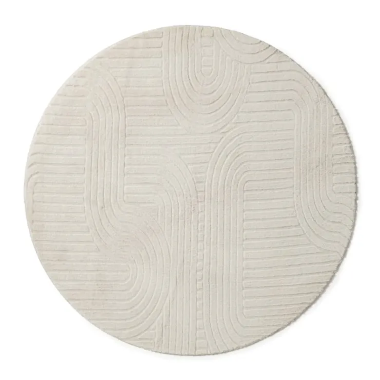 Xenos Vloerkleed wave - wit - ø120 cm- Vloerkleden