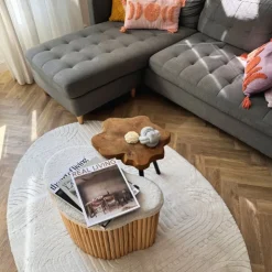 Xenos Vloerkleed wave ovaal - wit - 120x180 cm- Vloerkleden