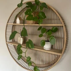 Xenos Wandkastje bamboe rond - ø75x12.5 cm- Wandkasten|Wandkasten