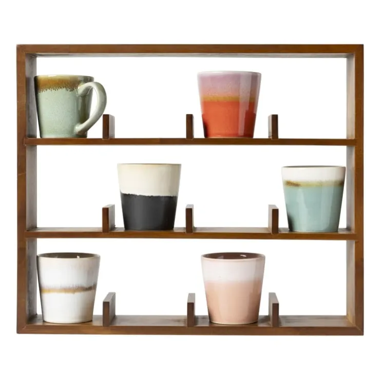 Xenos Wandkastje voor 12 mokken - bruin - 45x38x9 cm- Kerstcadeaus|Vakkenkasten