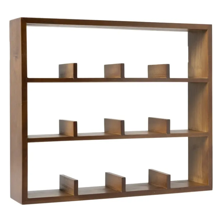 Xenos Wandkastje voor 12 mokken - bruin - 45x38x9 cm- Kerstcadeaus|Vakkenkasten