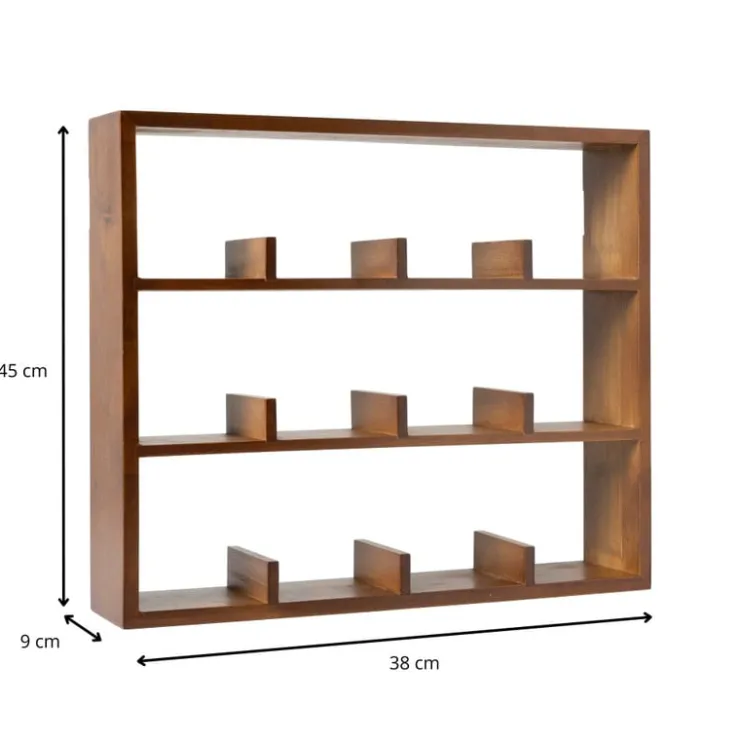 Xenos Wandkastje voor 12 mokken - bruin - 45x38x9 cm- Kerstcadeaus|Vakkenkasten