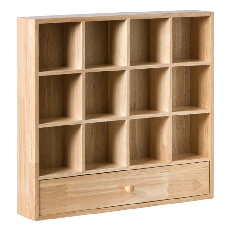 Xenos Wandkastje voor mokken met lade - bruin - 53x50x10 cm- Kerstcadeaus|Vakkenkasten