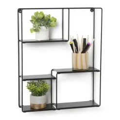 Xenos Wandrek met vakken Quin - zwart - 50x40x11.5 cm- Kerstcadeaus|Wandkasten