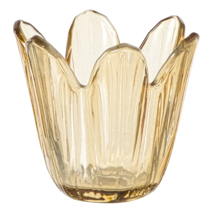 Xenos Waxinelichthouder bloem - geel - ø8.5x8 cm- Waxinelichthouders