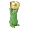 Xenos Waxinelichthouder haas - groen/goudkleurig - 8.5x13x6.5 cm- Waxinelichthouders