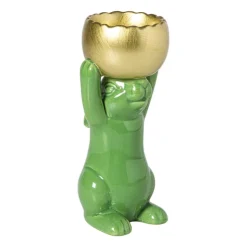 Xenos Waxinelichthouder haas - groen/goudkleurig - 8.5x13x6.5 cm- Waxinelichthouders