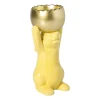 Xenos Waxinelichthouder haas - geel/goudkleurig - 8.5x13x6.5 cm- Waxinelichthouders