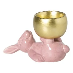 Xenos Waxinelichthouder haas - roze/goudkleurig - 8.5x13x6.5 cm- Waxinelichthouders