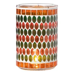 Xenos Waxinelichthouder mozaïek - oranje/groen - ø10x15 cm- Waxinelichthouders