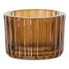 Xenos Waxinelichthouder ribbel - bruin - ø5.5x3.7 cm- Waxinelichthouders