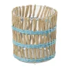 Xenos Waxinelichthouder riet - blauw - ø8x9 cm- Waxinelichthouders