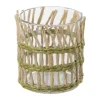 Xenos Waxinelichthouder riet - groen - ø8x9 cm- Waxinelichthouders