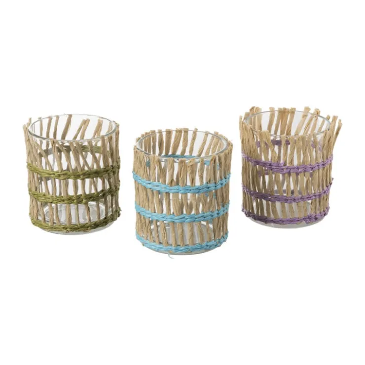 Xenos Waxinelichthouder riet - paars - ø8x9 cm- Waxinelichthouders